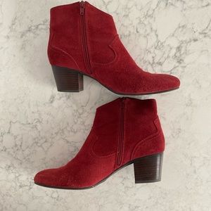 Red Suede Western Ankle Booties